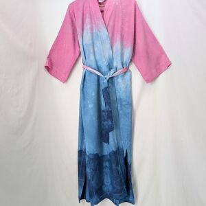 Vintage Four Seasons Silk Custom Dyed Pink Blue Kimono Robe Made In Hong Kong
